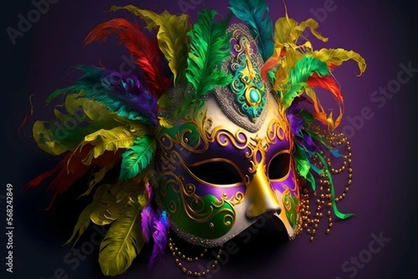 Fototapeta carnival mask with feathers. generative ai