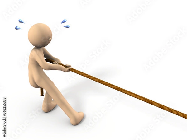 Obraz 力強くロープを引っ張るキャラクター
