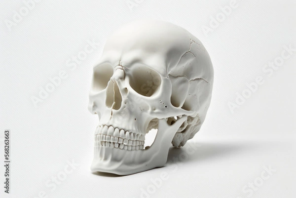 Fototapeta isolated human skull on a white backdrop. Generative AI