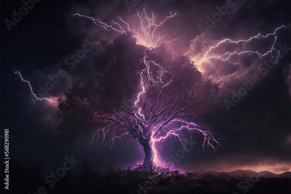 Obraz lightning strike in the night sky