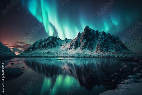 Obraz northern lights above of snowy mountain