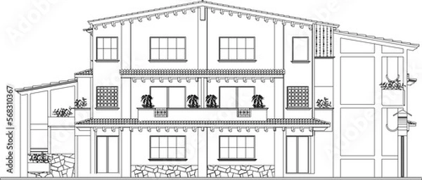 Obraz Vector sketch of exposed brick house of antiquity