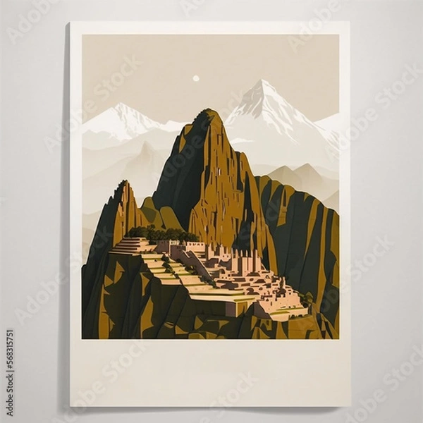 Fototapeta Minimalist representation of Machu Picchu, Peru