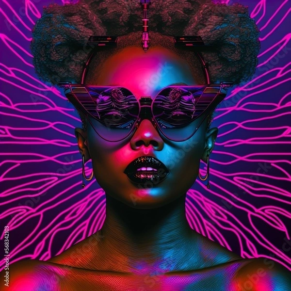 Obraz Stylish retrowave portrait of a beautiful black woman. 
