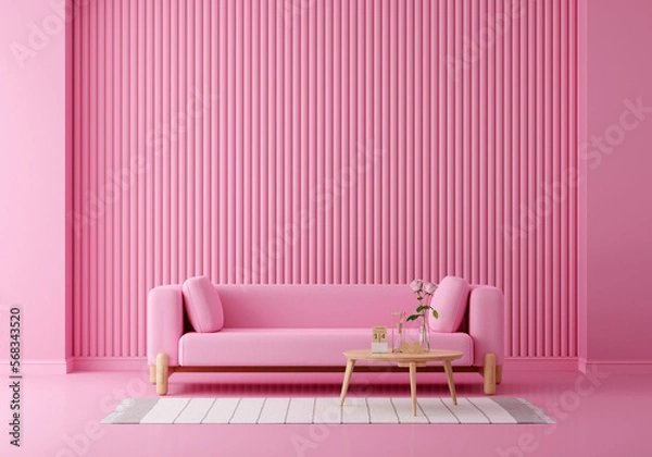 Obraz Pink sofa in pink living room with copy space for mock up, 3D rendering