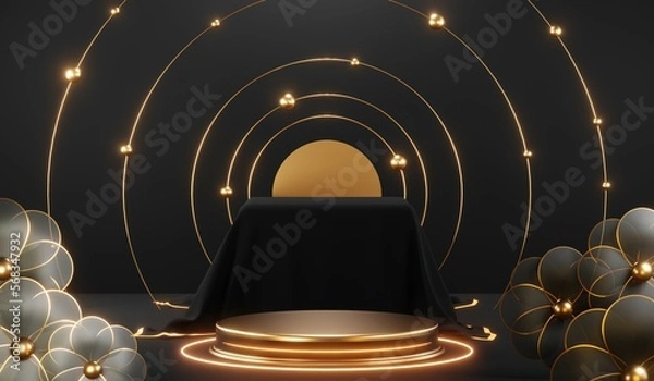 Fototapeta Stylish and contemporary 3D render black podium background perfect for any professional presentation, keynote or event. Its modern and sleek design adds sophistication to your product demo or show