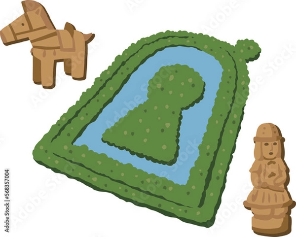 Obraz 前方後円墳と埴輪セット　シンプルイラスト