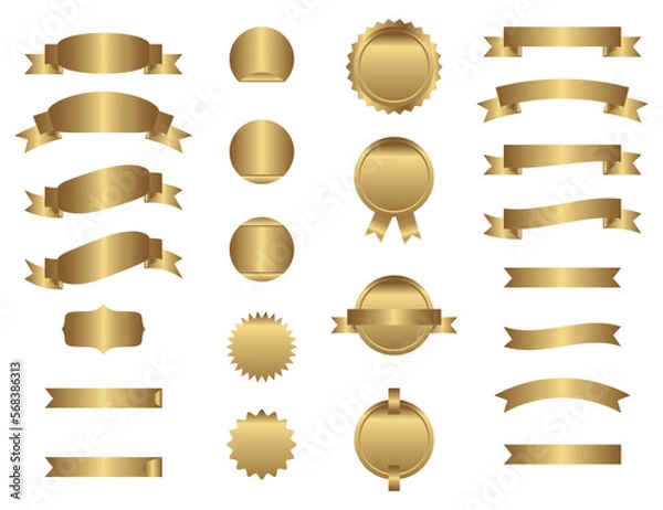 Fototapeta Elegant Vector Gold Ribbon and Badge Set.