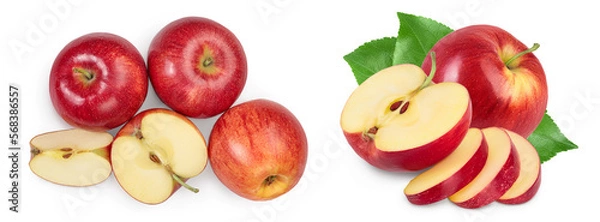 Fototapeta Red apple with half isolated on white background with full depth of field. Top view. Flat lay.
