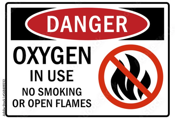 Fototapeta Flammable material oxygen sign and labels oxygen in use no smoking no open flames