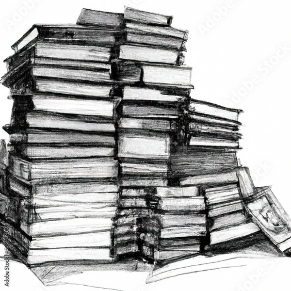 Obraz A black and white sketch of several book stacks