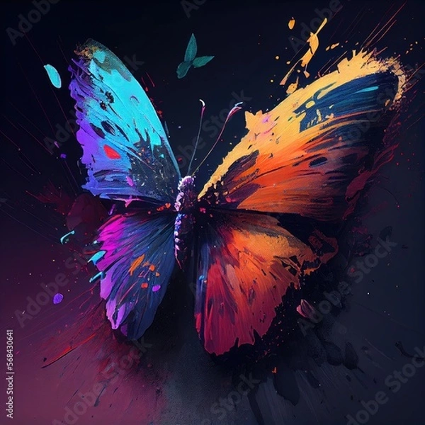 Fototapeta Butterfly, color explosion, painting, ultra hd. Generative AI.
