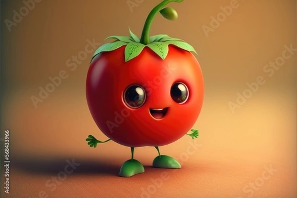 Fototapeta a cute adorable tomato character generative ai rendered in the style of children-friendly cartoon animation fantasy style