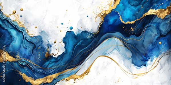 Fototapeta blue and gold watercolor marble background. abstract texture. generativ ai