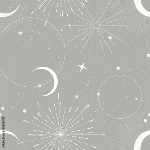 Fototapeta moon star constellation graphic design astronomy, universe sky pattern, zodiac print . Galaxy celestial wallpaper