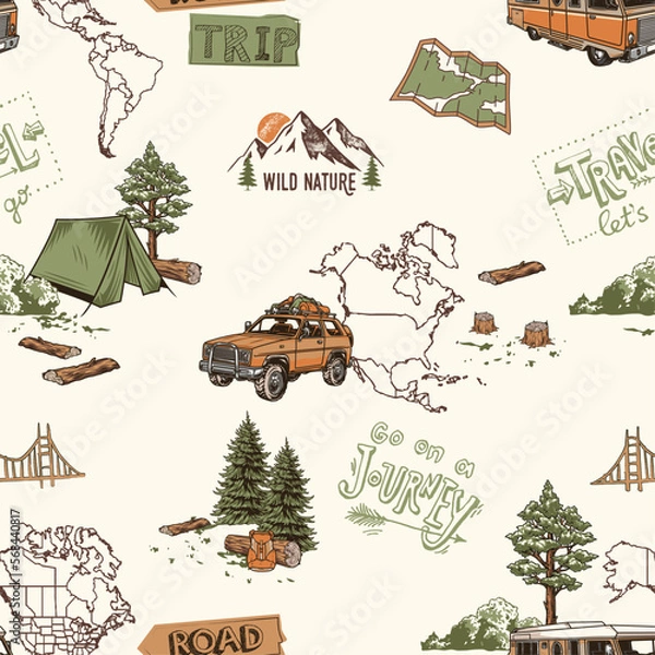 Obraz Road trip, wild nature seamless pattern