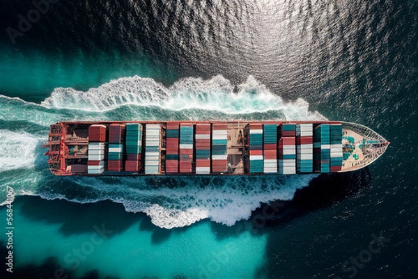 Obraz Cargo Container ship at the ocean, asupply chain visualization, illustration Generative Ai 