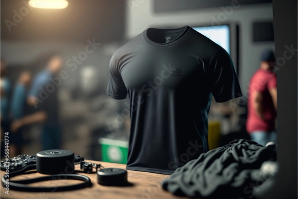 Obraz t-shirt mockups in black color with shop background, generative ai
