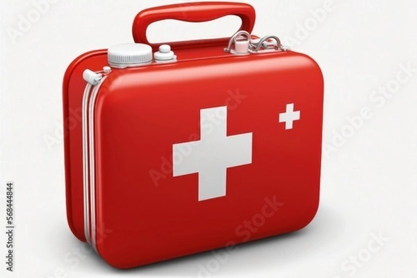 Obraz Illustration of briefcase with first aid kit, white background. Generative AI