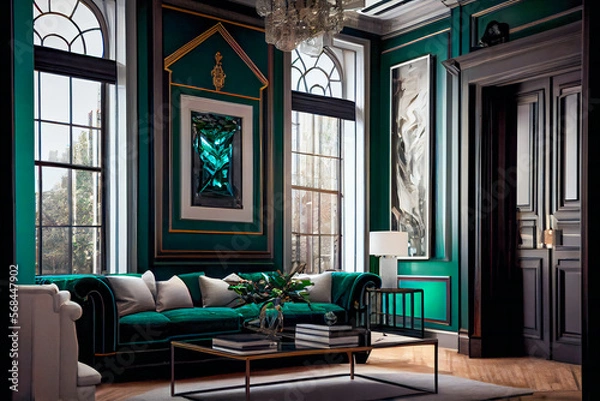 Fototapeta Grandiose Emerald Luxury Glass Interior Design. Generative AI