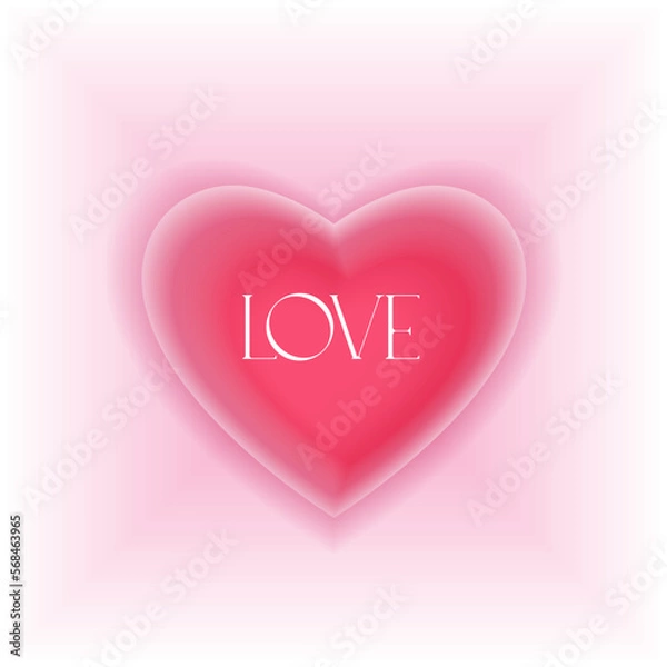 Fototapeta Vector Happy Valentine's Day greeting card in gradient colors with hearts. Modern y2k aesthetic printable quirky love typography design. Soft red pink feminine feel. Aura heart print