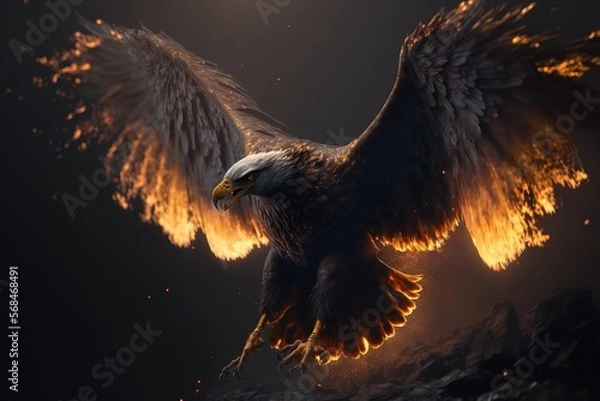 Fototapeta larhe eagle with fore wings in flight.