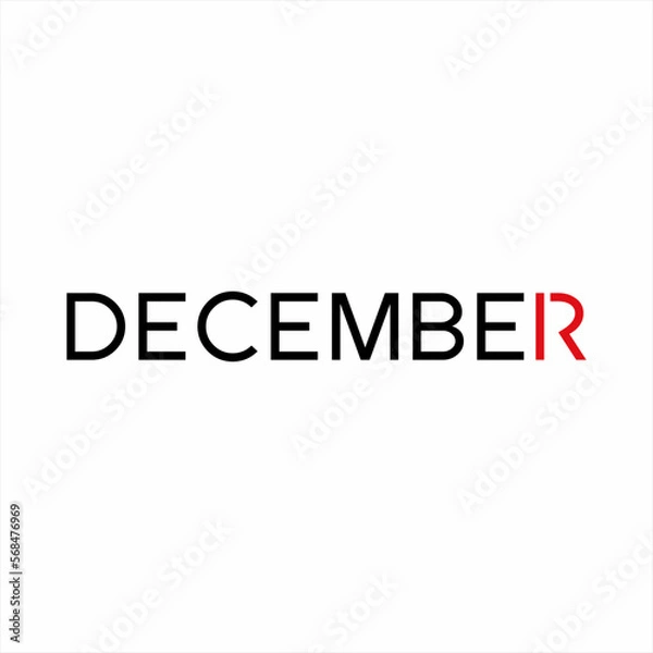 Fototapeta December word design with number 12 concept in letter R.