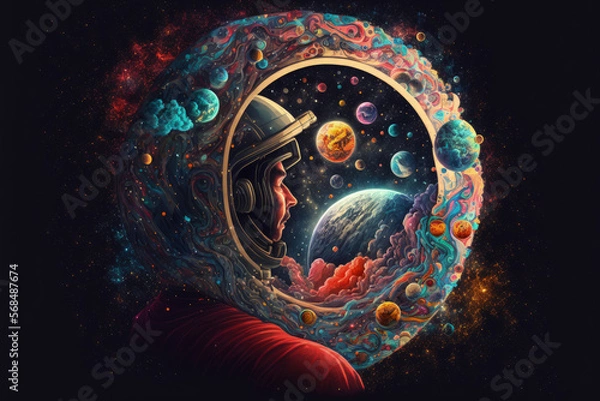 Fototapeta The universe within . Mixed media. Generative AI