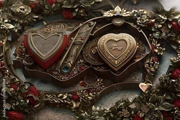 Obraz two metallic hearts 