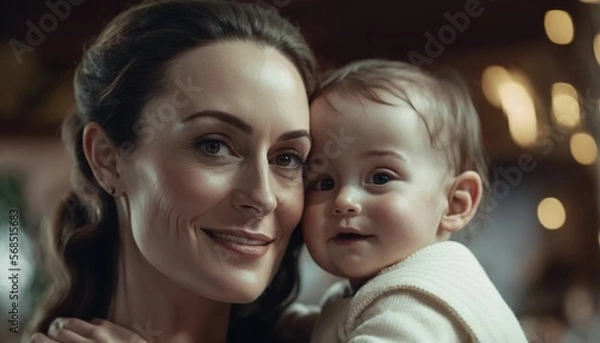 Fototapeta Happy Mother holding a child Mothers day generative ai