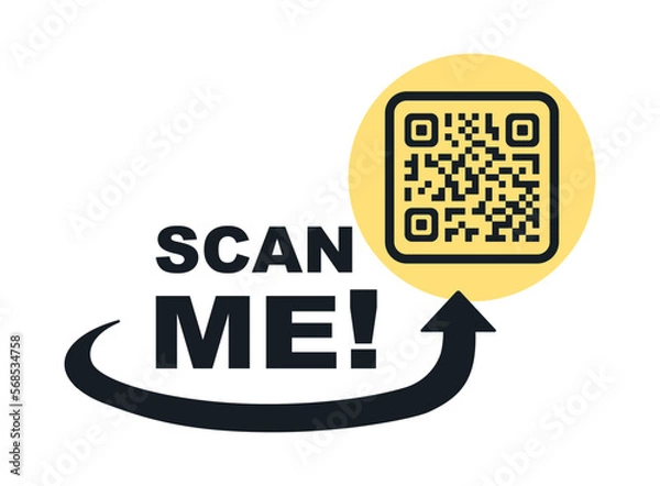 Fototapeta Scan me icon with QR code. Symbol or emblem. QR code scan for smartphone. Scan me icon. QR code for mobile app, payment and identification. QR code for payment. Vector illustration