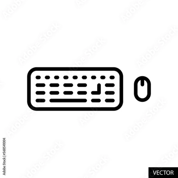 Obraz Wireless computer keyboard and mouse vector icon in line style design for website, app, UI, isolated on white background. Editable stroke. Vector illustration.