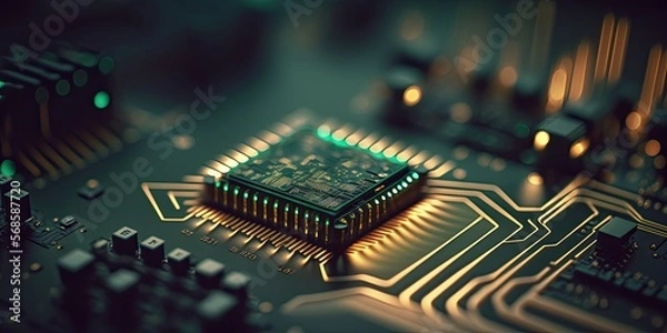 Fototapeta Computer cell phone micro chips. Motherboard. Data RAM. Circuitry processor. Technology. Communication.