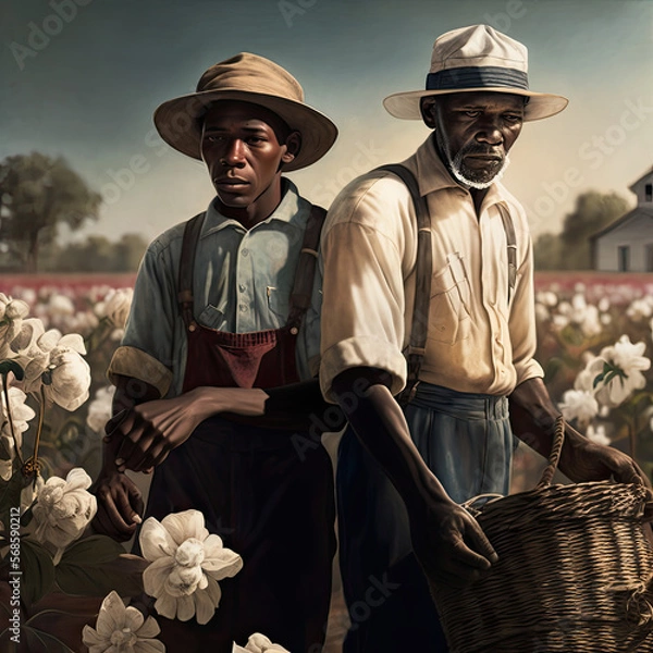 Fototapeta Cotton Plantation Workers, generative ai