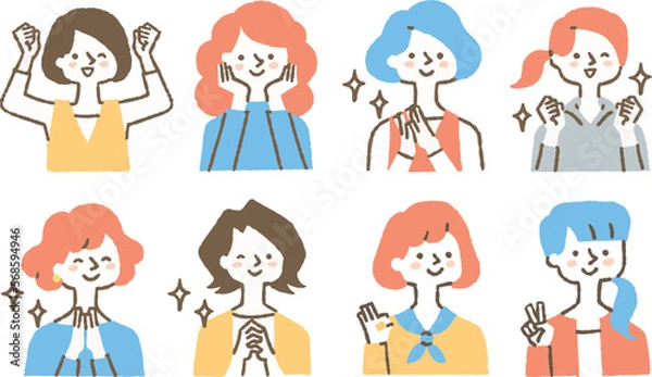 Obraz キラキラしている女性たちのアイコンセット_色