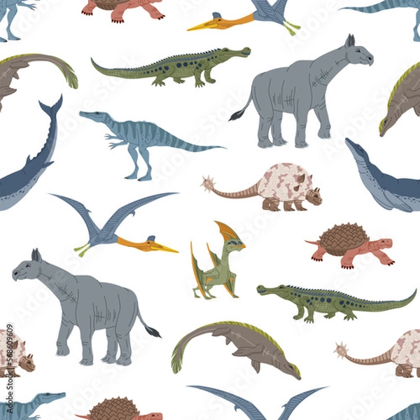 Fototapeta Cartoon dinosaur animal characters vector pattern