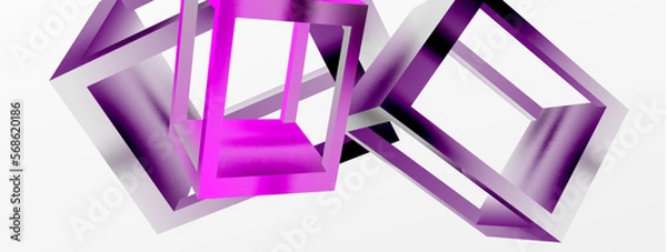 Fototapeta 3D cube shapes vector geometric background. Trendy techno business template for wallpaper, banner, background or landing