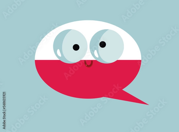 Fototapeta Cheerful Speech Bubble in Polish Language Vector Cartoon Character. Funny character symbol of communicating in a foreign language
