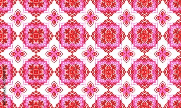 Fototapeta Ethnic Abstract Background cute Pink Red Flower geometric tribal ikat folk Motif Arabic oriental native pattern traditional design carpet wallpaper clothing fabric wrapping print batik folk vector