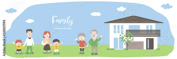 Obraz  家族と祖父母（ワイド）