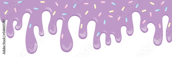 Fototapeta Yellow soft ice cream, sweet candy splashes, long border, seamless banner pattern, vector white background