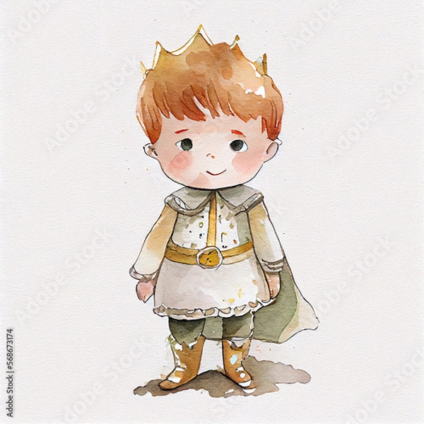 Fototapeta Watercolor illustration of a cute prince. Generative ai