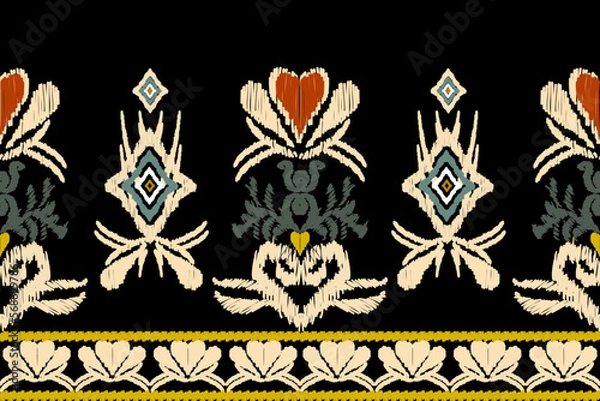 Obraz Ikat floral paisley embroidery on black background.geometric ethnic oriental pattern traditional.Aztec style abstract vector illustration.design for 