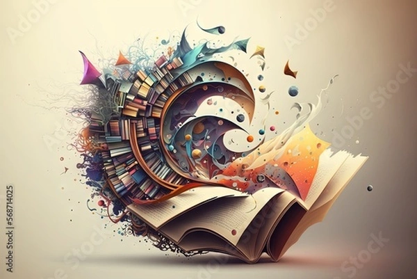 Fototapeta World Book and copyright Day abstract. Open book Concept. illustration generative ai