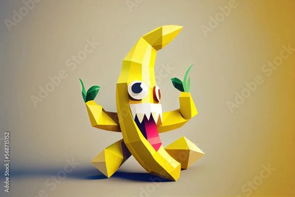 Fototapeta Generative AI Yellow banana with arms, legs and happy face on a grey and yellow background