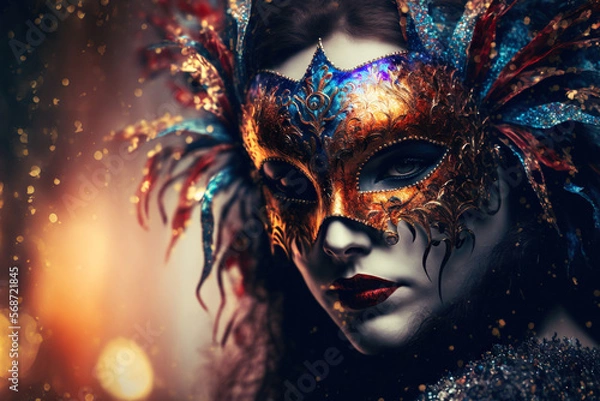Fototapeta Woman with beautiful mask for Venice carnival. Generative AI