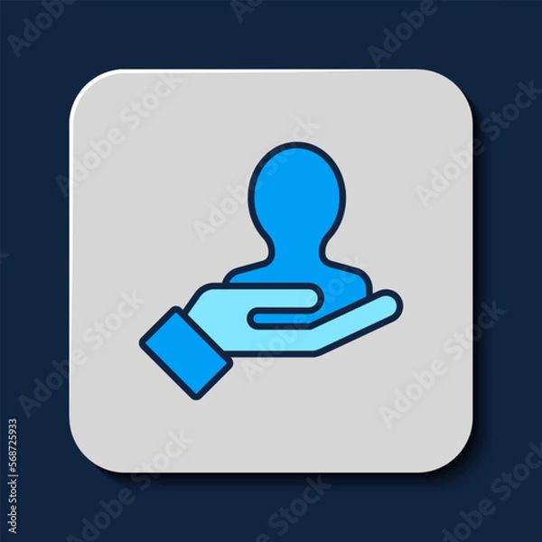 Fototapeta Filled outline Hand for search a people icon isolated on blue background. Recruitment or selection concept. Search for employees and job. Vector