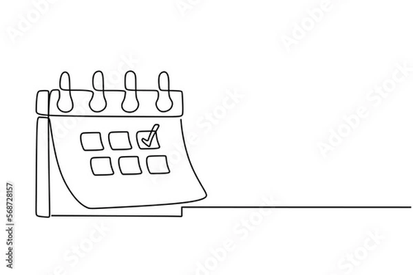 Fototapeta calendar continuous line drawing. One line art of calendar, memorable date, countdown, holiday, weekday and weekend. vector illustration	