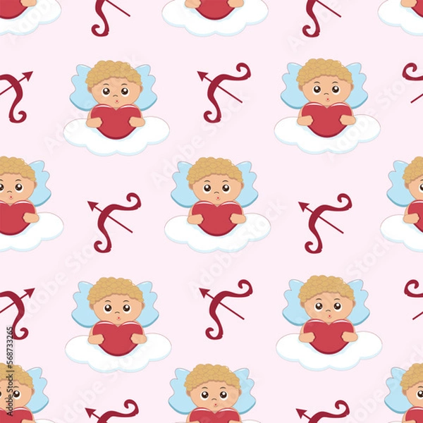 Fototapeta Festive pattern for Valentine's Day with cupid.