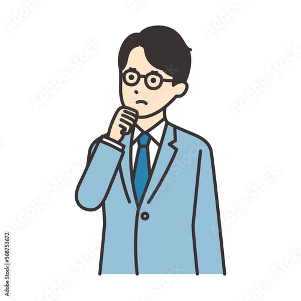 Fototapeta 顎に拳をあてて悩むビジネスマンのイラスト素材